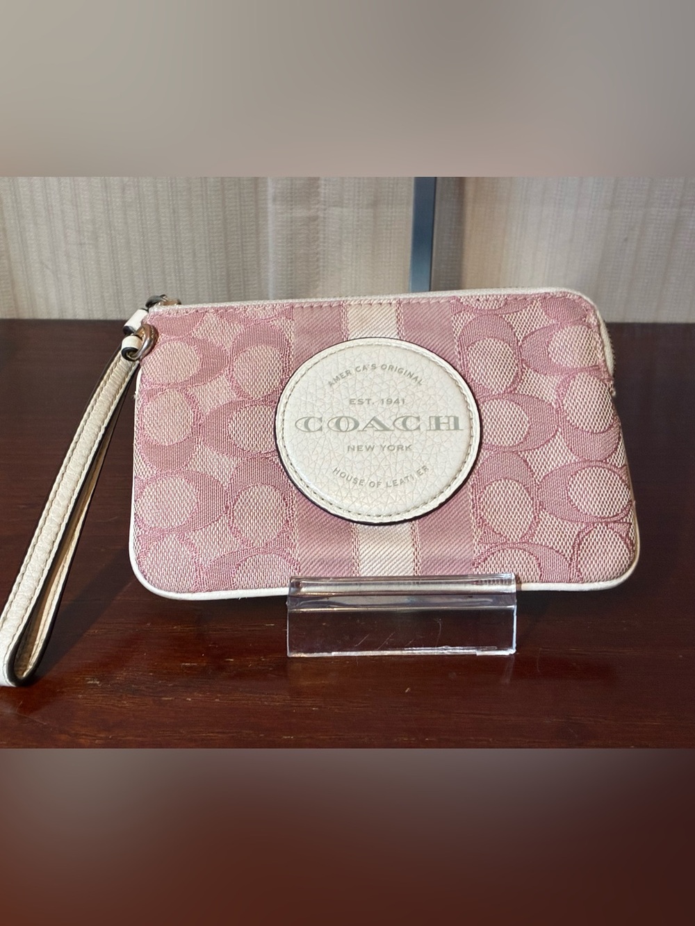 Coach Dempsey Pink Signature Wristlet